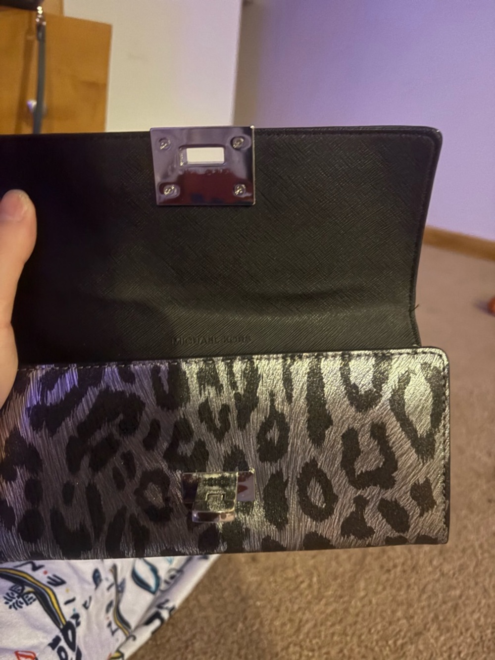 Michael kors Leopard Print Fold-Over Wallet - Silver/Black - Picture 6 of 9